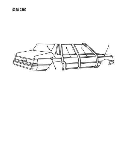 1986 Dodge 600 Tape Stripes & Decals - Exterior View Diagram