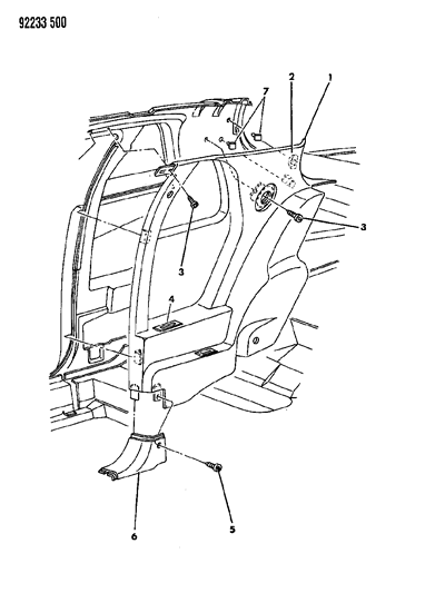 1992 Chrysler LeBaron Panel - Quarter Trim Diagram 1