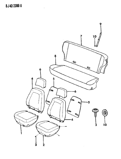 1987 Jeep Cherokee Covers, Seat Upholstery Diagram 3