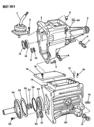 1990 Dodge Ram Van Transmission Case, Extension & Miscellaneous Parts Diagram