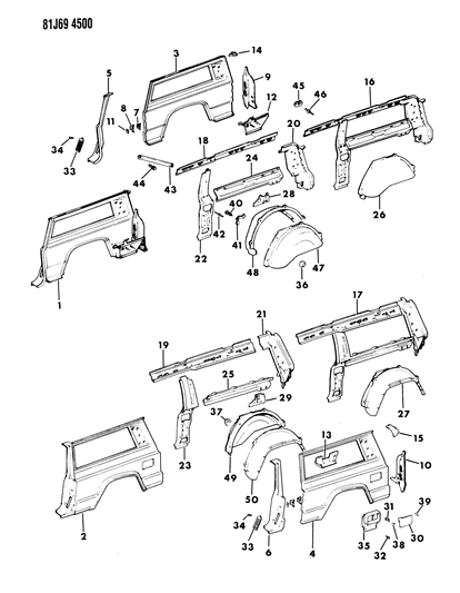 1985 Jeep Cherokee Panels - Rear Quarter Diagram 2