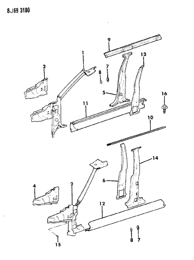 1989 Jeep Wagoneer Panels, Body Side Diagram 2
