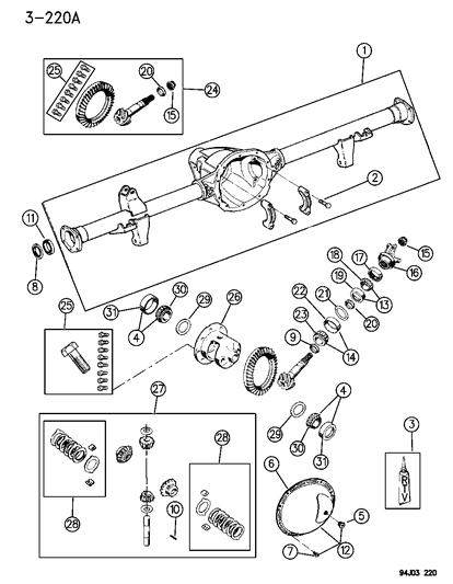 1994 Jeep Wrangler Housing & Differential, Rear Axle Diagram 1