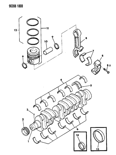 1990 Dodge Ramcharger Crankshaft , Pistons And Torque Converter Diagram 1