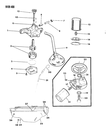 1989 Chrysler Fifth Avenue Oil Pan, Oil Pump & Oil Filter Diagram