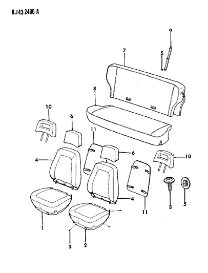1987 Jeep Cherokee Covers, Seat Upholstery Diagram 1