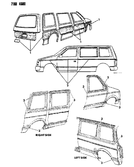 1987 Dodge Grand Caravan Tape Stripes & Decals - Exterior View Diagram