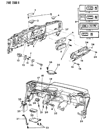 1987 Dodge Daytona Instrument Panel Speakers, Glovebox & Switches Diagram