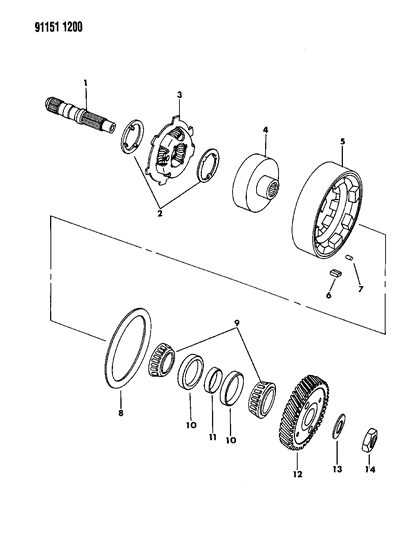 1991 Chrysler LeBaron Shaft - Output With Rear Carrier, Reverse Drum & Overrunning Clutch Diagram