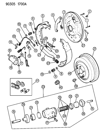 1993 Dodge Ramcharger Brakes, Rear Diagram 1