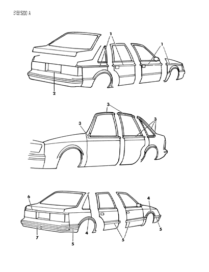 1985 Dodge Lancer Tape Stripes & Decals - Exterior View Diagram 1