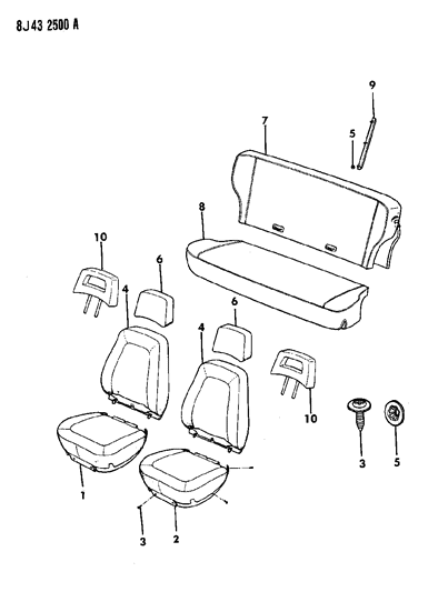 1989 Jeep Cherokee Covers, Seat Upholstery Diagram 5