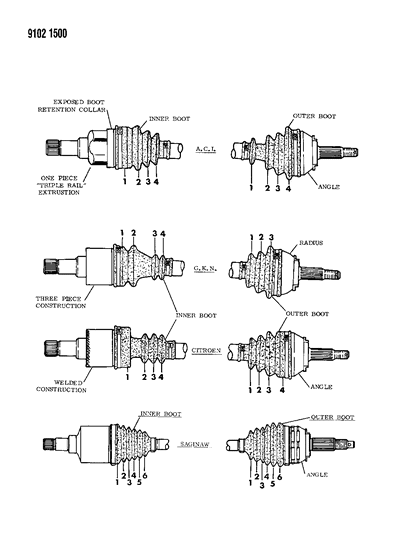 1989 Dodge Dynasty Shaft - Major Component Listing Diagram