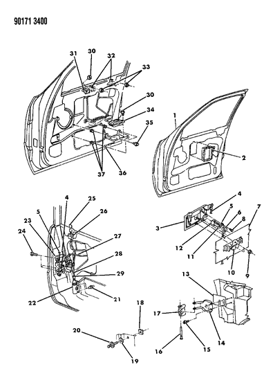 1990 Dodge Dynasty Handle-Assembly-Front Door OUTSIDEIDE Diagram for X244HA1