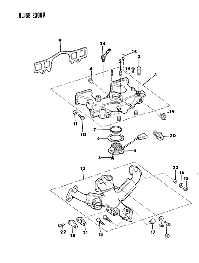 1990 Jeep Wrangler Manifolds - Intake & Exhaust Diagram 2