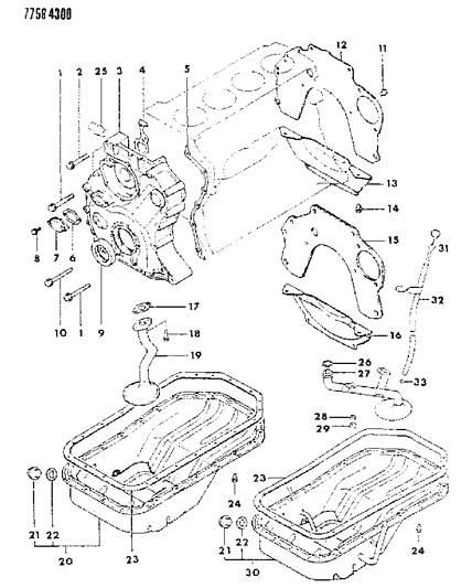 1988 Chrysler Conquest Oil Pan & Timing Chain Cover Diagram