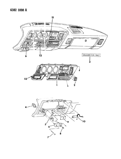 1987 Dodge Ramcharger Instrument Panel Bezels & Switches Diagram