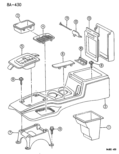 1996 Jeep Grand Cherokee Console Floor Console Bin Diagram for 5DT46ST6