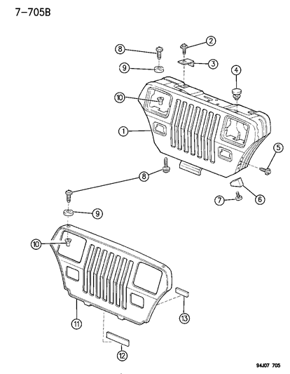 1995 Jeep Wrangler Grille & Related Parts Diagram
