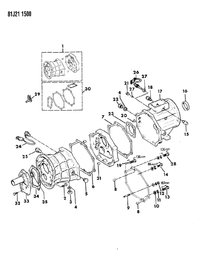 1986 Jeep Wrangler Transmission Case, Extension & Miscellaneous Parts Diagram 1