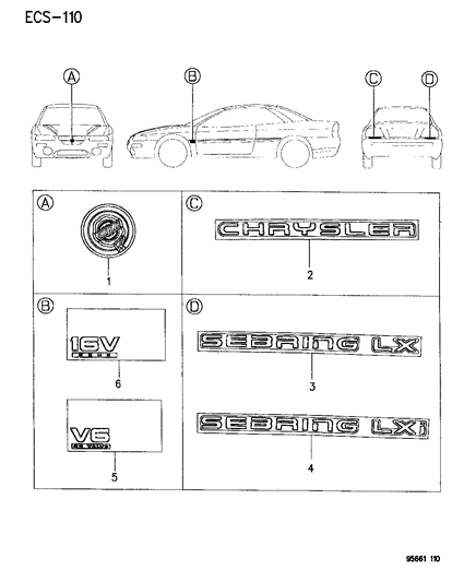 1996 Chrysler Sebring Nameplates - Decals & Emblems Diagram