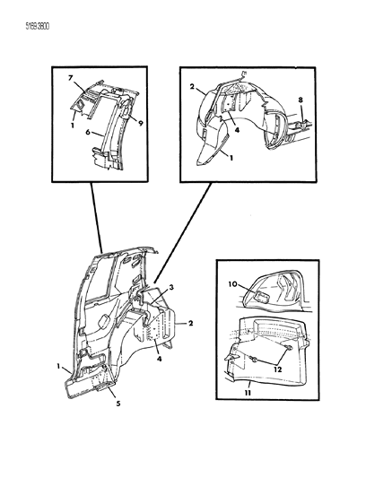 1985 Chrysler Executive Limousine Quarter Inside & Wheelhouse Outer Panel Diagram 3