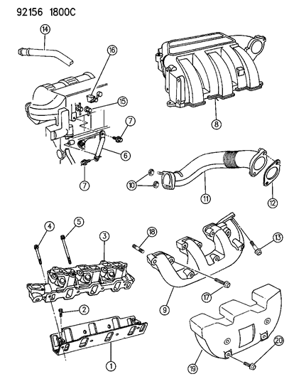 1992 Dodge Dynasty Manifolds - Intake & Exhaust Diagram 3