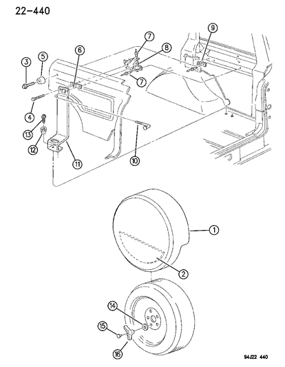 1994 Jeep Cherokee Nut-Jack And Tire Hold Down Diagram for 6503070
