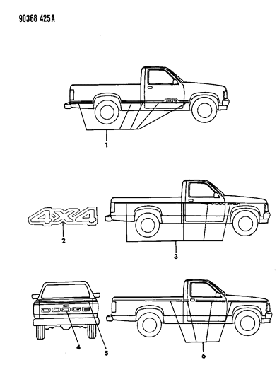 1991 Dodge Dakota Tape Stripes & Decals Diagram 1