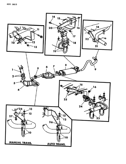 1985 Dodge W350 Rear Catalytic Converter With Pipes Diagram for E0015037