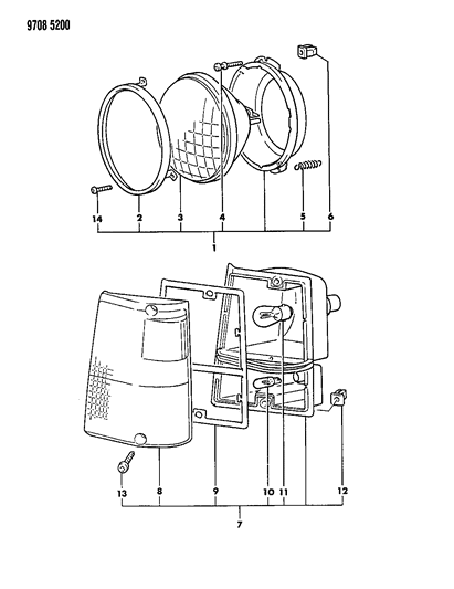 1989 Dodge Raider Lamps - Head & Front Exterior Diagram