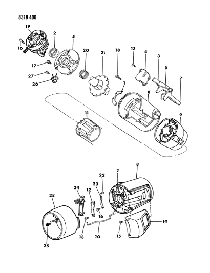 1989 Dodge Ramcharger Column, Steering Without Tilt Upper Diagram