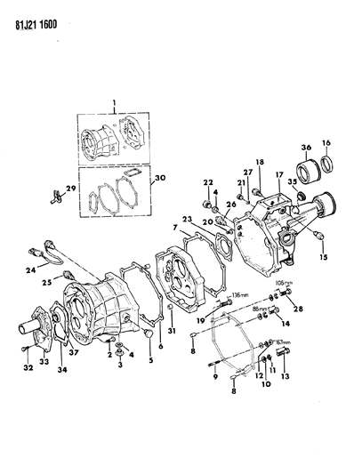 1985 Jeep Wrangler Transmission Case, Extension & Miscellaneous Parts Diagram 2