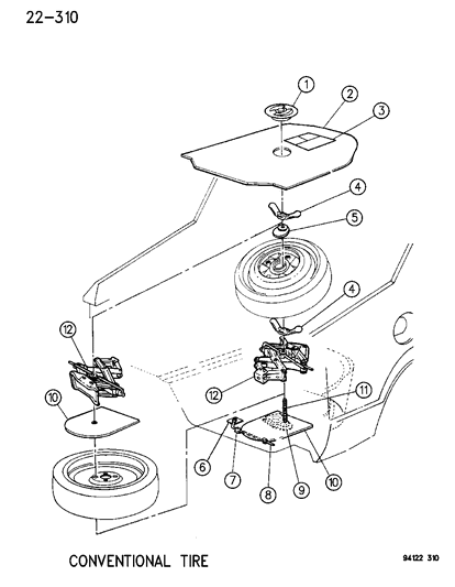 1994 Dodge Shadow Jack & Spare Tire Stowage Diagram
