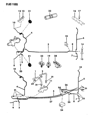 1992 Jeep Comanche Lines & Hoses, Brake Diagram