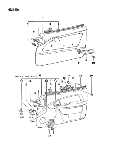 1989 Dodge Colt Door Trim Panel & Armrest Diagram