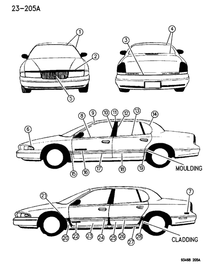 1996 Chrysler LHS Mouldings & Cladding Diagram 3