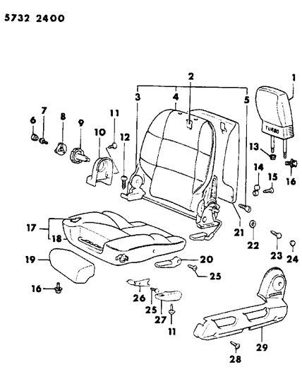 1986 Dodge Conquest Front Seat - High Back Bucket Diagram