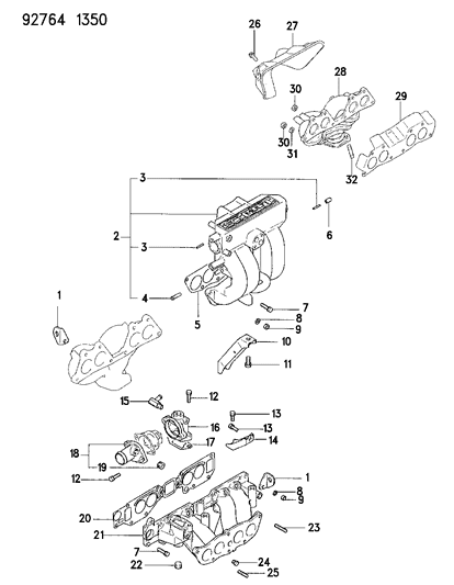 1993 Dodge Ram 50 Gasket-Exhaust Manifold Diagram for MD190962