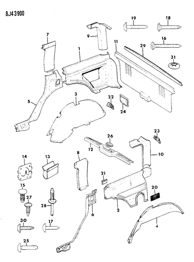 1989 Jeep Cherokee Molding SCUFF Diagram for 5AC55JS1