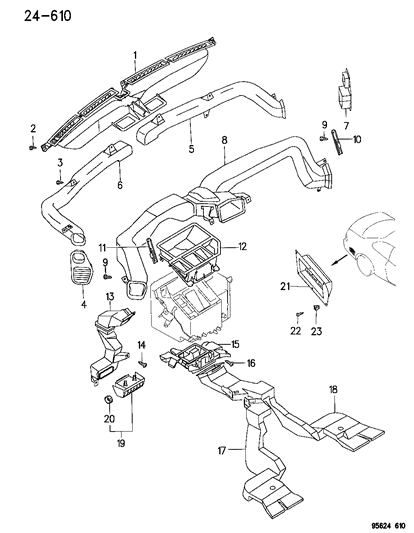 1995 Chrysler Sebring Defroster And Ventilation Duct And Nozzles Diagram
