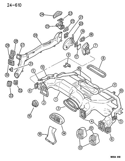 1996 Chrysler Town & Country Ducts & Outlets, Front Heater & A/C Diagram