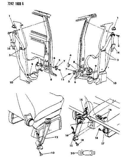 1987 Dodge Caravan Belt - Front Seat Diagram