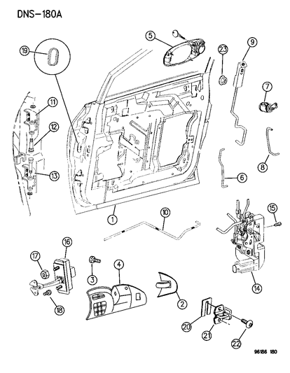 1996 Chrysler Town & Country Door, Front Shell, Hinges, Handles Diagram