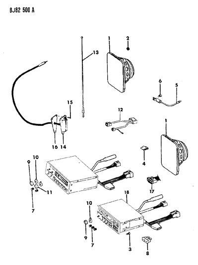 1987 Jeep Wrangler Antenna - Speakers - Knobs Diagram