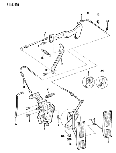 1990 Jeep Comanche Accelerator Pedal & Linkage Diagram 1