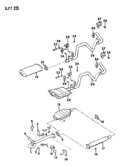 1990 Jeep Comanche Muffler And Tailpipe Assembly 1990 Diagram for E0047605