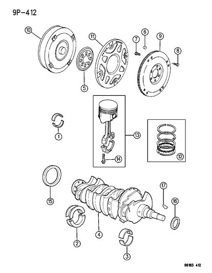 1996 Dodge Stratus Crankshaft , Piston & Torque Converter Diagram 1