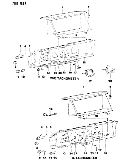 1988 Dodge Colt Cluster, Instrument Panel Diagram