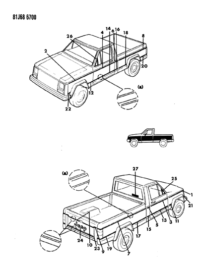1986 Jeep Comanche Decals, Exterior Diagram 1